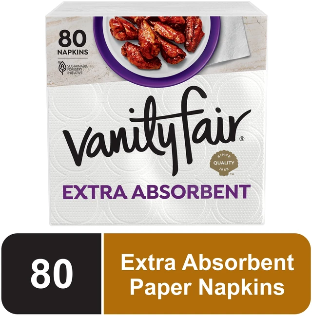 Main image of Vanity Fair Extra Absorbent 2-Ply White Napkins, 6.4in x 6.45in, 80 Count