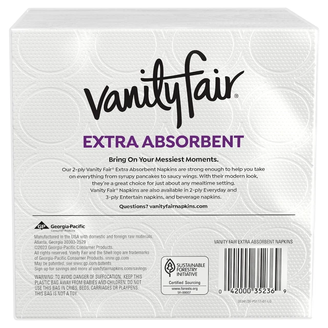 Alt view image 3 of 5 - Vanity Fair Extra Absorbent 2-Ply White Napkins, 6.4in x 6.45in, 80 Count