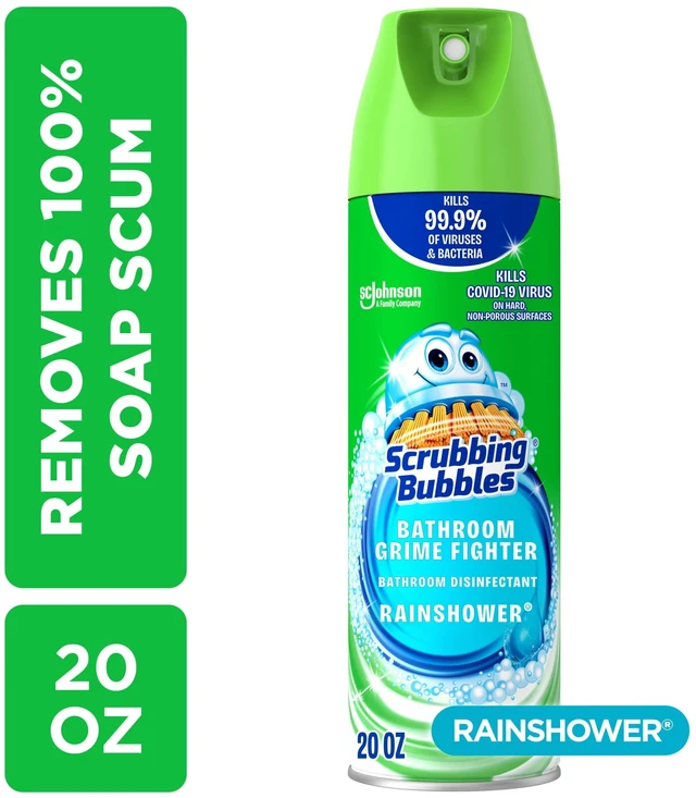 Main image of Scrubbing Bubbles Disinfectant Bathroom Shower & Tub Cleaner Grime Fighter Aerosol Spray, Rainshower, 20 oz
