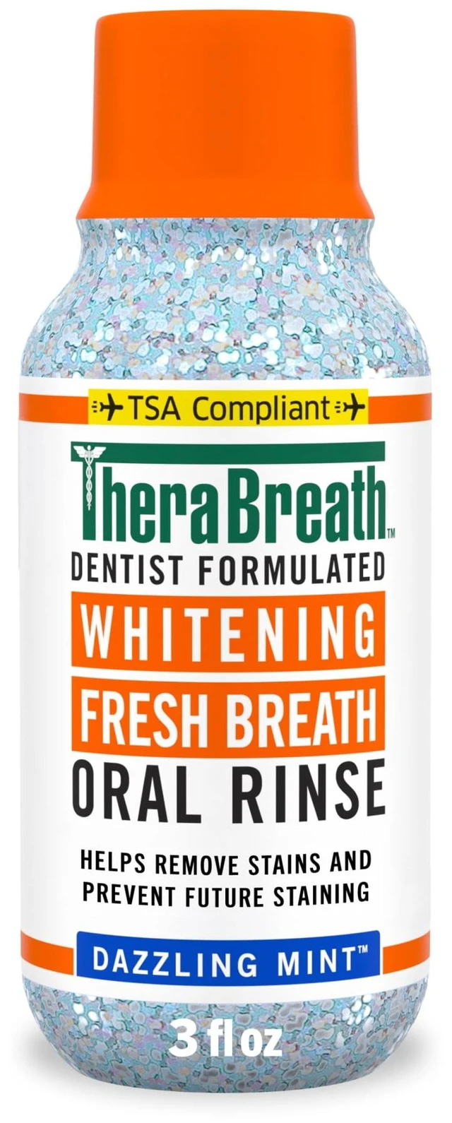 Main image of TheraBreath Whitening Alcohol-Free Mouthwash Dazzling Mint 3fl oz Travel Size TSA Compliant
