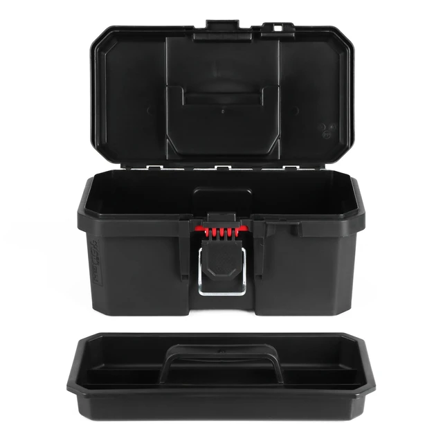 Alt view image 2 of 5 - Hyper Tough 13-Inch Toolbox, Heavy-Duty Resin Storage with Foldable Handle and Padlock Compatibility