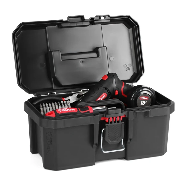 Alt view image 5 of 5 - Hyper Tough 13-Inch Toolbox, Heavy-Duty Resin Storage with Foldable Handle and Padlock Compatibility