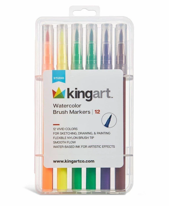 Main image of KINGART Studio Watercolor Brush Markers 12 Colors