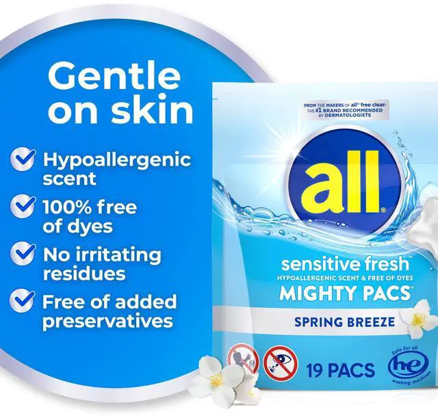 Main image of all sensitive fresh MIGHTY PACS Spring Breeze Scented Laundry Detergent, 19 Count