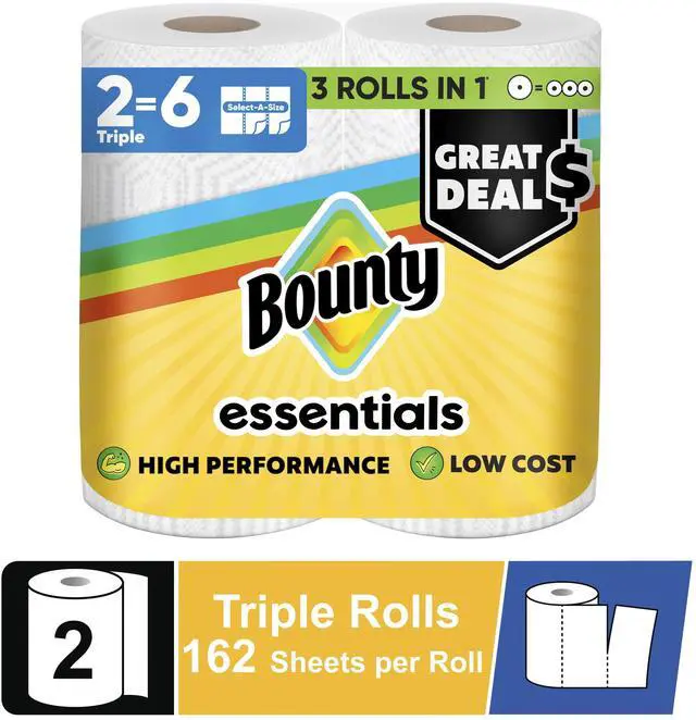 Alt view image 6 of 6 - Bounty Essentials Paper Towels Select-A-Size, 2 Triple Rolls, White, 162 Sheets Per Roll