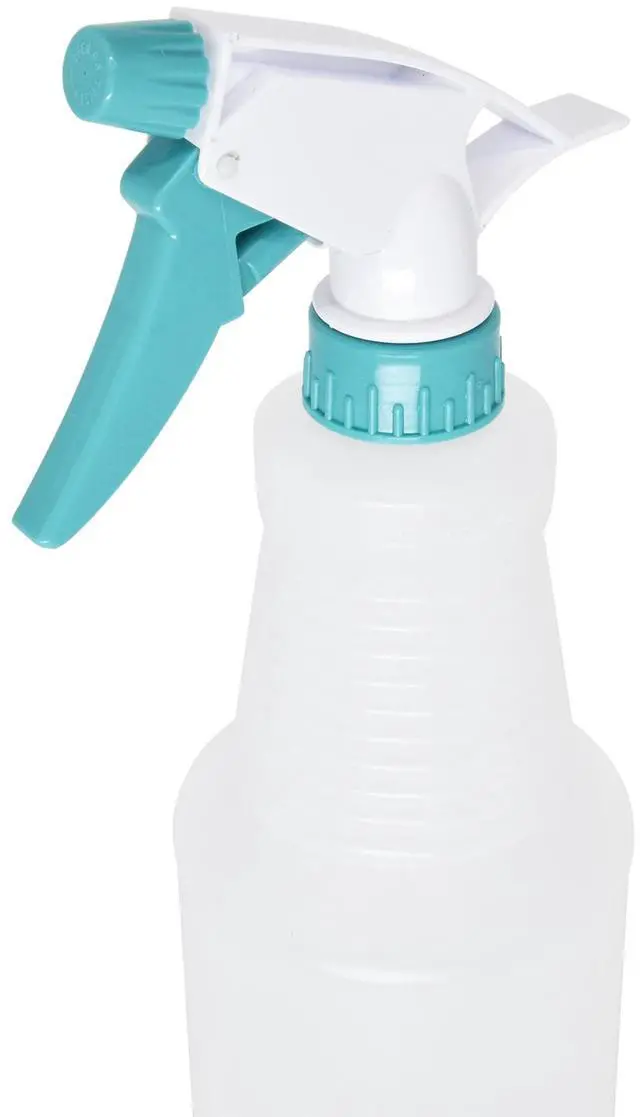 Alt view image 6 of 7 - (4 pack) Mainstays Plastic Clear Spray Bottle with Teal Lid and Nozzle, 28 oz.