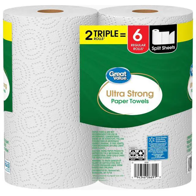 Alt view image 6 of 7 - Great Value Ultra Strong Paper Towels, 2 Triple Rolls, 330 Sheets