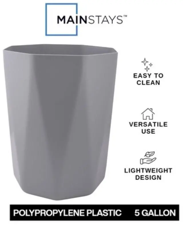 Main image of Mainstays 5 gal Gray Geometric Bathroom Wastebasket, Open Top, Polypropylene Plastic