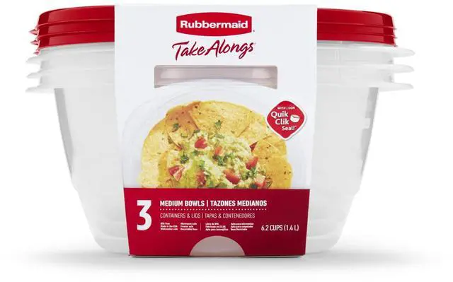 Main image of Rubbermaid TakeAlongs 6.2 Cup Serving Bowl Food Storage Containers, Set of 3, Red