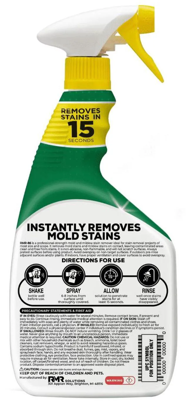 Alt view image 4 of 4 - Mold & Mildew Stain Remover by RMR-86, 32 fl oz Contractor Grade Instant Cleaner for Bathroom, Shower, Tile & Grout