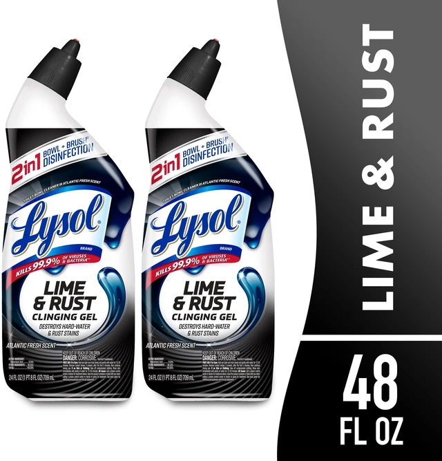 Main image of Lysol Toilet Bowl Cleaner Clinging Gel, Lime & Rust Remover, Disinfecting Bathroom Cleaner and Toilet Bowl Stain Remover, 24 fl oz (2 Pack)
