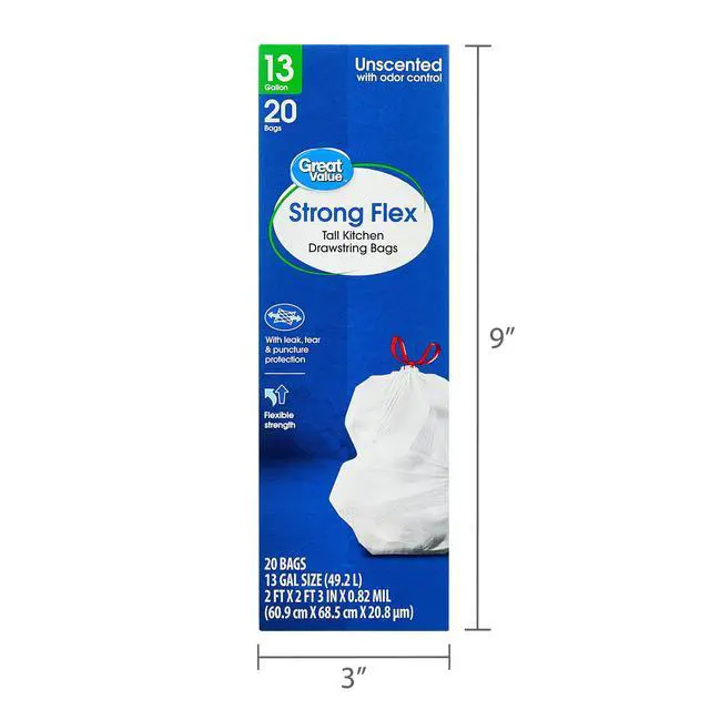 Alt view image 3 of 7 - Great Value 13 gal Strong Flex Tall Kitchen Drawstring Bags, Unscented, 20 Bags