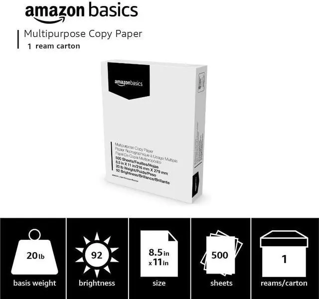Alt view image 7 of 7 - Amazon Basics Multipurpose Copy Printer Paper, 8.5 x 11 Inches, 20 lb, 92 Bright, White, 1 Ream (500 Sheets), Jam-Free
