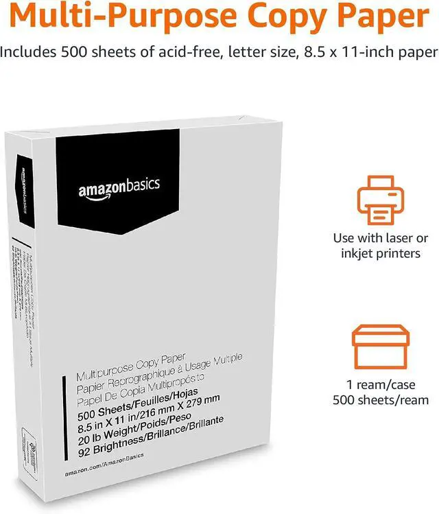 Alt view image 5 of 7 - Amazon Basics Multipurpose Copy Printer Paper, 8.5 x 11 Inches, 20 lb, 92 Bright, White, 1 Ream (500 Sheets), Jam-Free