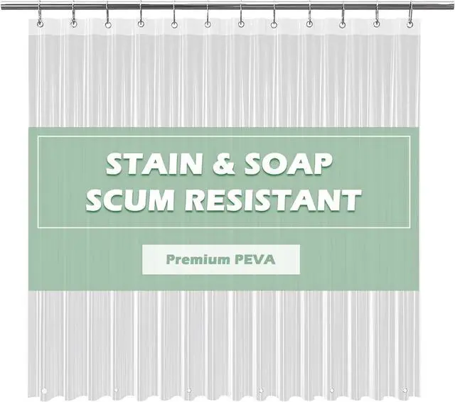 Alt view image 4 of 7 - Crystal Clear Shower Curtain Liner 72x72, PEVA Waterproof Bath Curtain, No Chemical Smell, 3 Weighted Magnets, Durable with Rustproof Metal Grommets