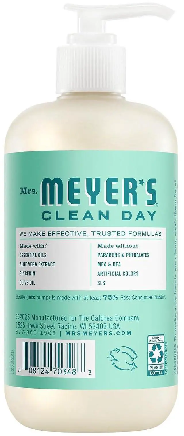 Alt view image 3 of 6 - MRS. MEYER'S CLEAN DAY Hand Soap, Mint Scent, 12.5 Fl Oz Bottle