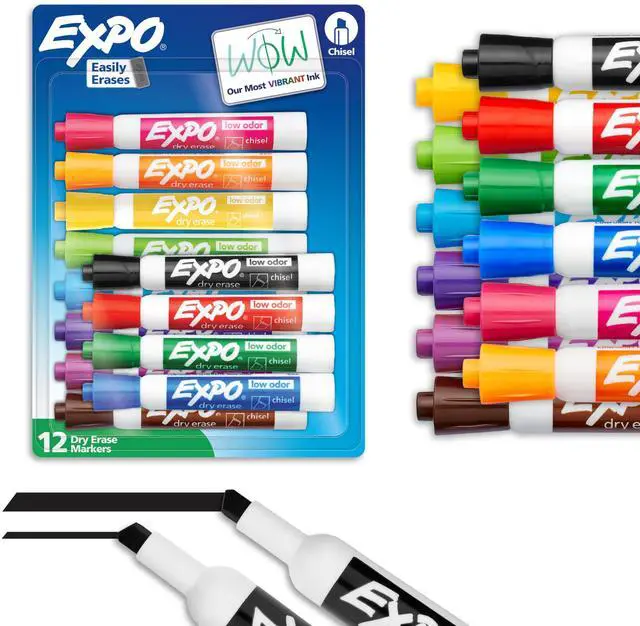 Main image of EXPO Dry Erase Markers, Chisel Tip, Assorted Colors, Low Odor Ink, 12 Count