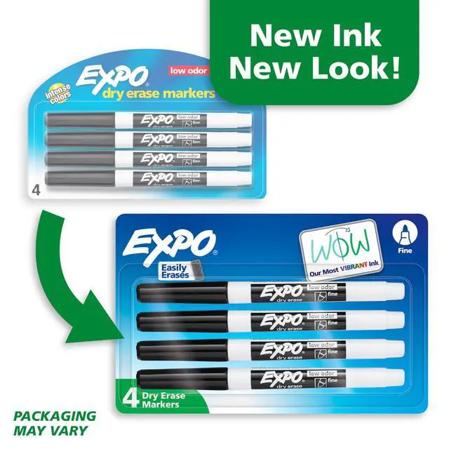 Alt view image 2 of 6 - EXPO Low Odor Dry Erase Markers, Fine Tip, Black, 4 Count