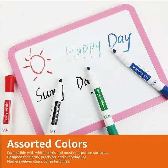 Alt view image 5 of 6 - Basics Low-Odor Dry Erase Whiteboard Markers, Chisel Tip, Quick-Dry, 4-Pack, Black, Red, Green, Blue