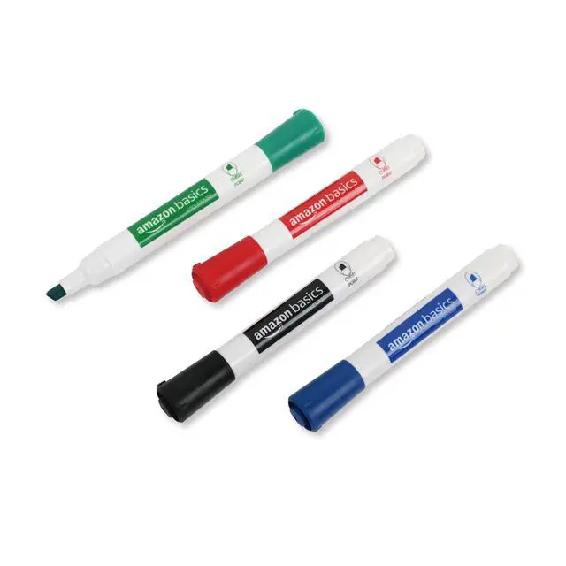 Alt view image 6 of 6 - Basics Low-Odor Dry Erase Whiteboard Markers, Chisel Tip, Quick-Dry, 4-Pack, Black, Red, Green, Blue
