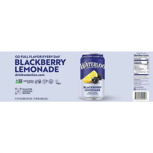 Alt view image 5 of 6 - Waterloo Sparkling Water Blackberry Lemonade 12 Fl Oz Cans (Pack of 12)