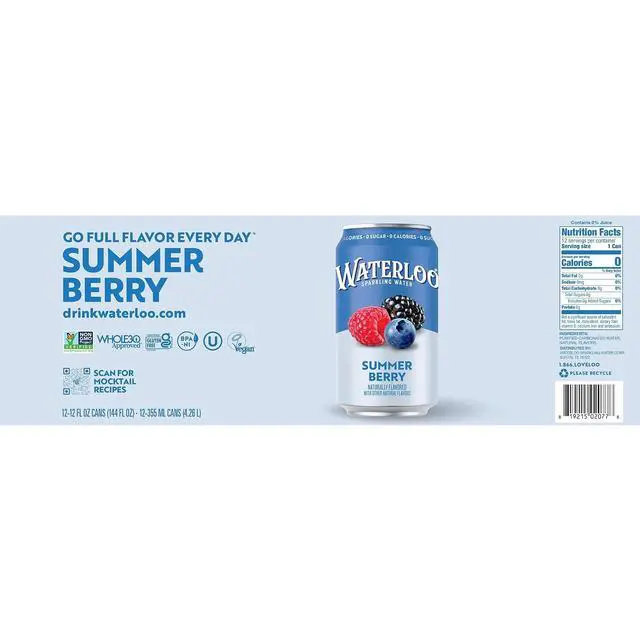 Alt view image 3 of 6 - Waterloo Sparkling Water Summer Berry 12 Fl Oz Cans (Pack of 12)