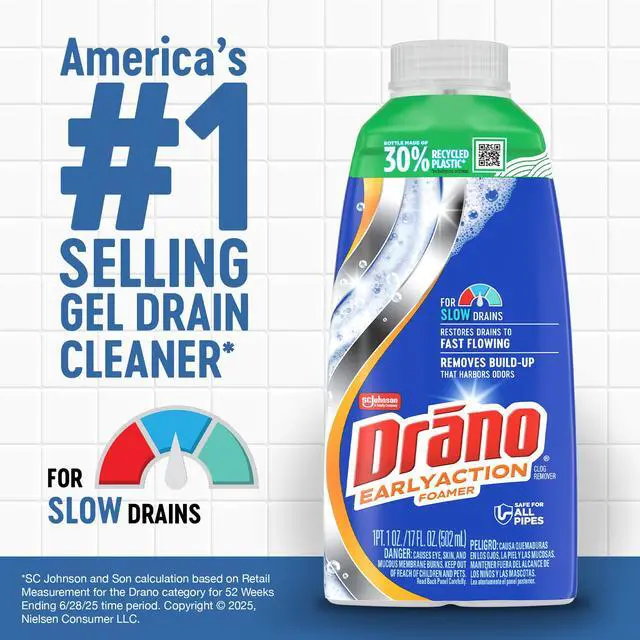 Alt view image 2 of 6 - Drano EarlyAction Foamer Drain Clog Remover and Garbage Disposal Cleaner, 17oz