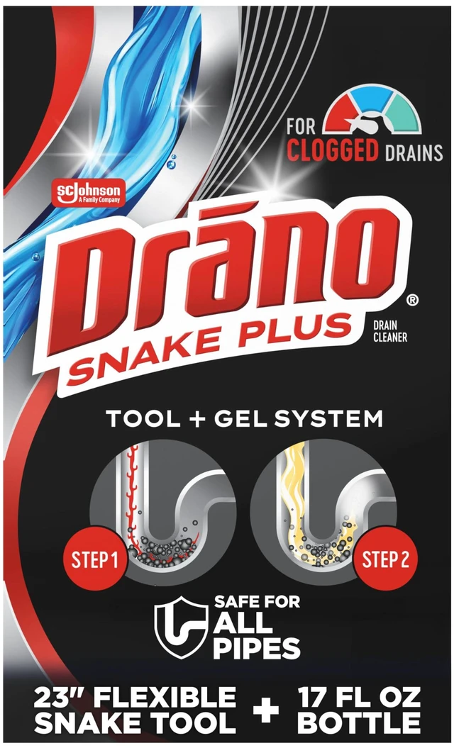 Main image of Drano Snake Plus Tool and Gel System, 16 Fl oz Drain Clog Remover Gel with 23-Inch Snake, Commercial Line, Unclogs Hair and Blockages