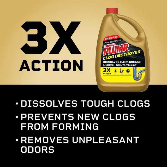 Alt view image 2 of 6 - Liquid-Plumr Pro-Strength Full Clog Destroyer, 80 Fluid Ounces, Bathroom & Kitchen Sinks, Shower and Tub Drain, Safe for Pipes, Liquid Drain Cleaner