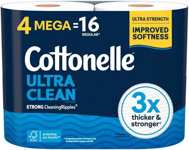 Main image of Cottonelle Ultra Clean Toilet Paper, 4 Mega Rolls = 16 Regular Rolls