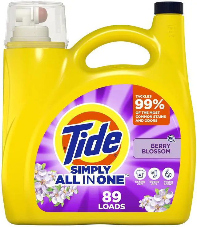 Main image of Tide Simply All-in-One Liquid Laundry Detergent 112fl oz 89Loads Berry Blossom Scent