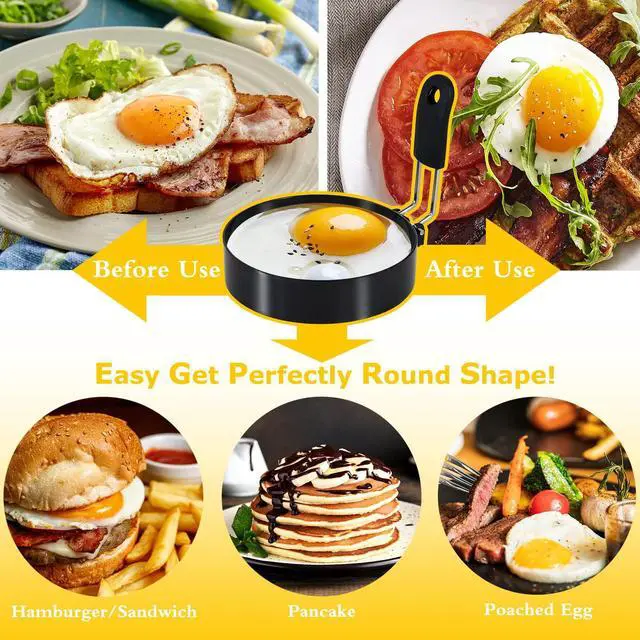 Alt view image 2 of 5 - 5-Inch Stainless Steel Egg Rings with Silicone Handle, Nonstick for Frying Eggs, English Muffins & Pancakes, Egg Mold Shaper for Breakfast
