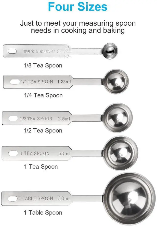 Alt view image 4 of 6 - 5PCS Measuring Spoons Set, Includes 1/8tsp, 1/4tsp, 1/2tsp, 1tsp, and 1tbsp