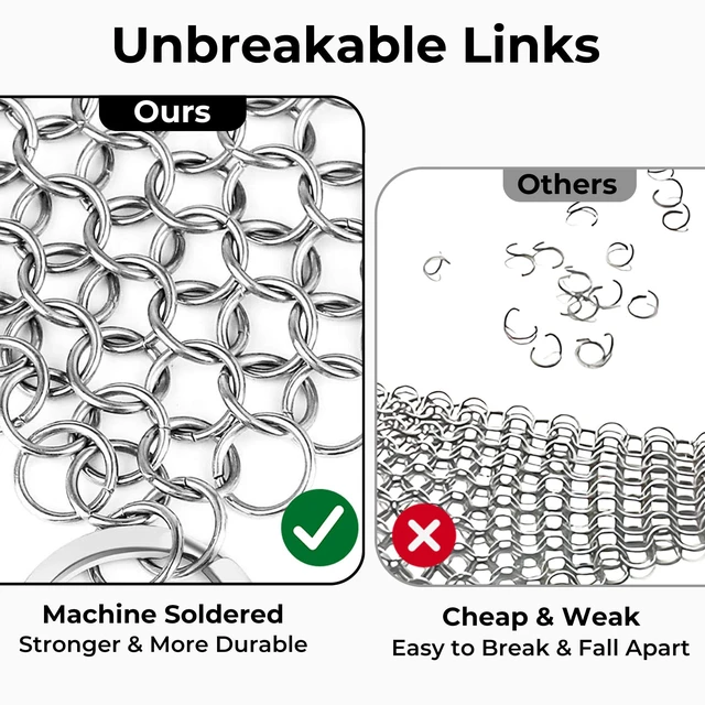 Alt view image 3 of 6 - Amagabeli Cast Iron Cleaner 8"x6" Premium Stainless Steel Chainmail Scrubber for Pan, Pot, Wok, Griddles, BBQ Grills