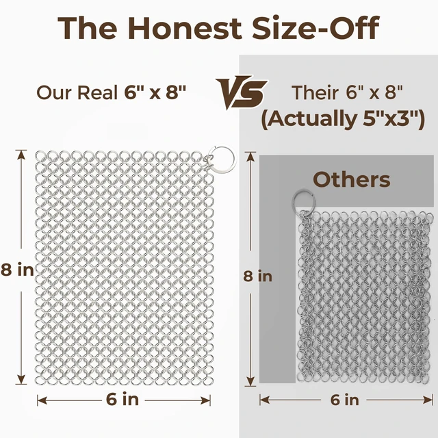 Alt view image 6 of 6 - Amagabeli Cast Iron Cleaner 8"x6" Premium Stainless Steel Chainmail Scrubber for Pan, Pot, Wok, Griddles, BBQ Grills
