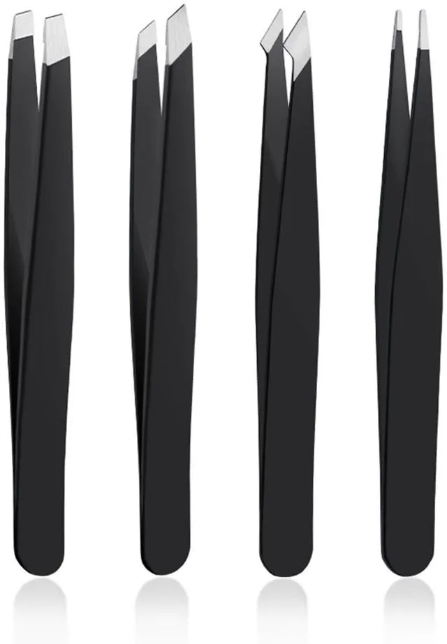 Main image of DTDNZKN 4 Pcs Stainless Steel Tweezers Set, Black