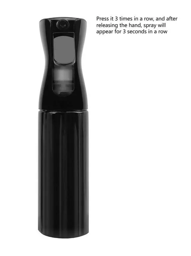 Alt view image 6 of 6 - 1oz/300ml Empty Ultra Fine Plastic Spray Bottle, 2 Seconds of Mist, for Hairstyling Cleaning Plants Salons Essential Oil Scents, Black, Press it 3 Times