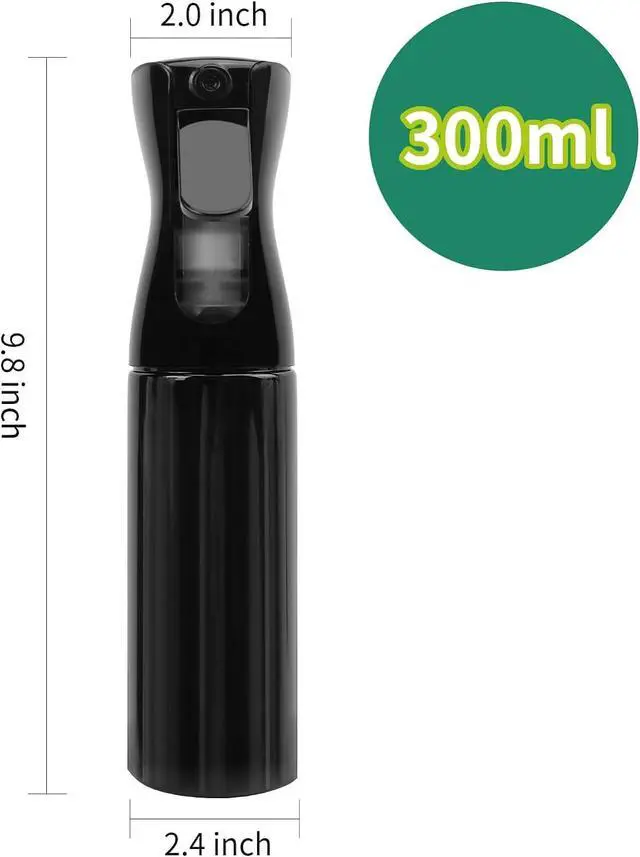 Alt view image 2 of 6 - 1oz/300ml Empty Ultra Fine Plastic Spray Bottle, 2 Seconds of Mist, for Hairstyling Cleaning Plants Salons Essential Oil Scents, Black, Press it 3 Times