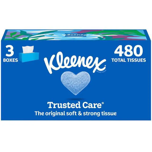 Main image of Kleenex Trusted Care Facial Tissues, 3 Flat Boxes, 160 Tissues per Box