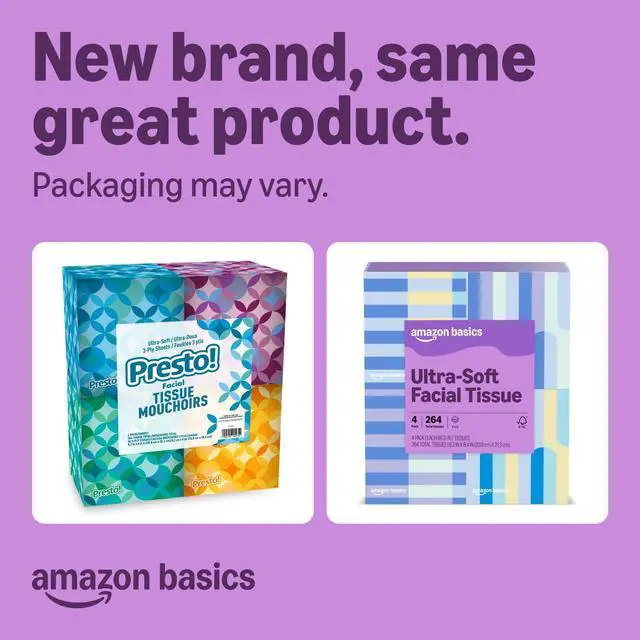 Alt view image 4 of 6 - Amazon Basics Ultra-Soft 3-Ply Facial Tissues, 264 Count (4 Cube Boxes of 66)