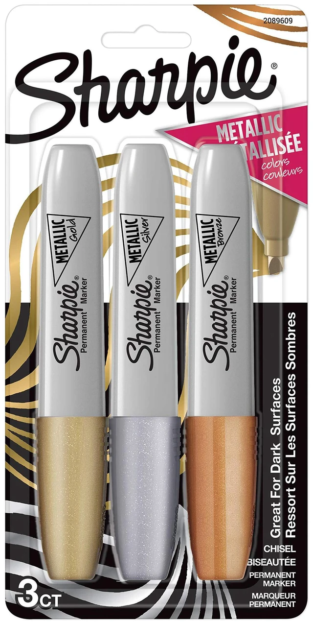 Main image of Sharpie Metallic Permanent Markers, Chisel Tip, Assorted Colors, 3 Count