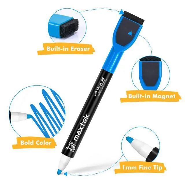 Alt view image 5 of 6 - Maxtek Colorful Magnetic Dry Erase Markers Fine Tip, 6 Count with Eraser, Low Odor
