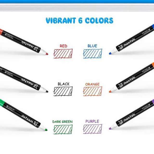 Alt view image 2 of 6 - Maxtek Colorful Magnetic Dry Erase Markers Fine Tip, 6 Count with Eraser, Low Odor
