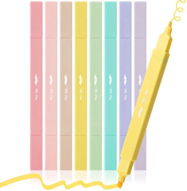 Main image of Mr. Pen Dual Tip Aesthetic Highlighters, 8-Pack, Chisel & Fine Tip