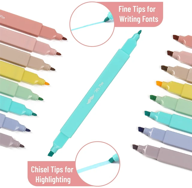 Alt view image 7 of 7 - Mr. Pen Dual Tip Aesthetic Highlighters, 8-Pack, Chisel & Fine Tip
