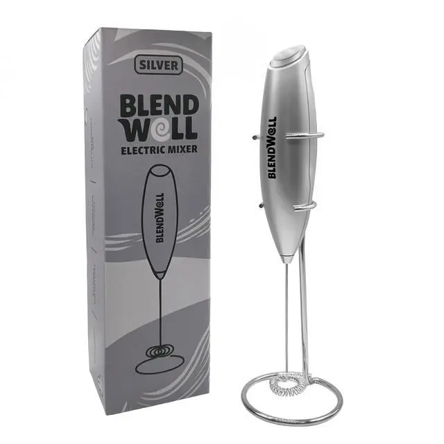Alt view image 4 of 6 - BlendWell Electric Milk Frother, Handheld Battery Operated Drink Mixer with Stand, Stainless Steel Whisk, Silver