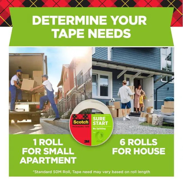 Alt view image 2 of 6 - Scotch Sure Start Shipping Packaging Tape, 1.88" x 54.6 yd, Designed for Packing & Mailing, Quiet Unwind, No Splitting or Tearing, 3" Core, Clear, 1 Roll (345)