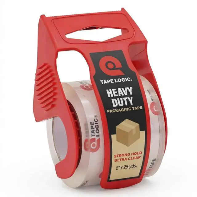 Main image of Tape Logic Heavy Duty Packing Tape with Dispenser (1Pack) - 2.6Mil Clear, 2IN x 25YD - Strong Industrial Adhesive for Moving Boxes & Mailing