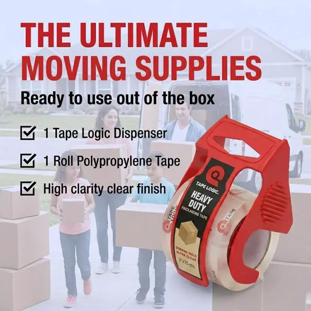 Alt view image 4 of 6 - Tape Logic Heavy Duty Packing Tape with Dispenser (1Pack) - 2.6Mil Clear, 2IN x 25YD - Strong Industrial Adhesive for Moving Boxes & Mailing