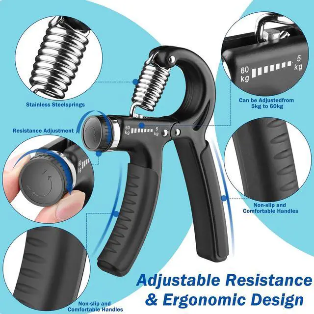 Alt view image 5 of 6 - AIXPI Grip Strength Trainer 2 Pack, Adjustable Resistance 11-132Lbs (5-60kg), Forearm Strengthener for Muscle Building and Injury Recovery